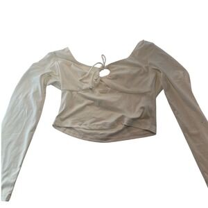 SHEIN White‎ Long Sleeve Tie Front Crop Top Womens Size L